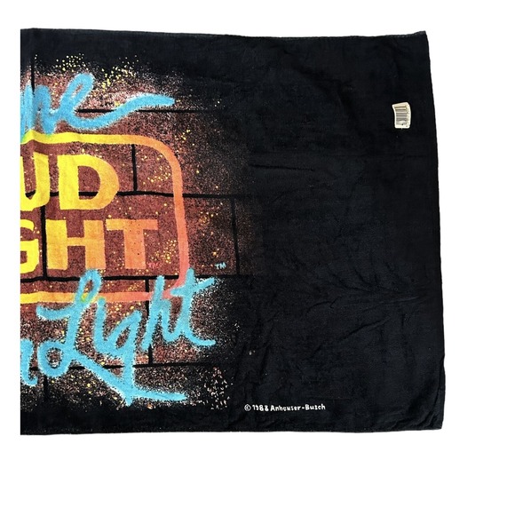 Vintage Anheuser Busch BUD LIGHT Beach Towel Beer Neon Gimme A Light Summer 1988 - Picture 4 of 12